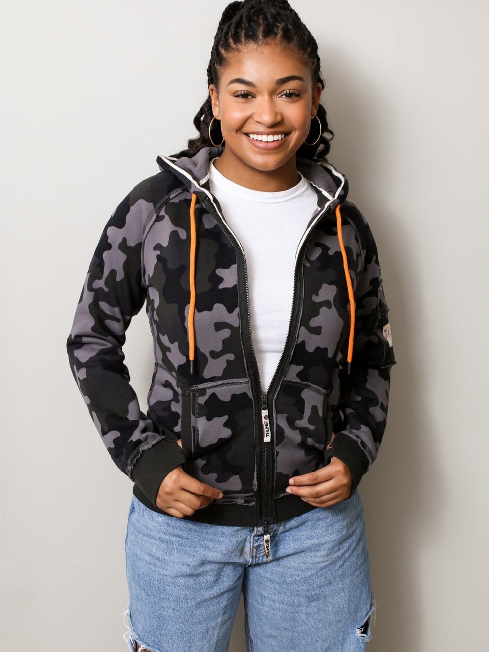 Thumb! United Jamie Green Camo Hoodie with Orange Drawstrings